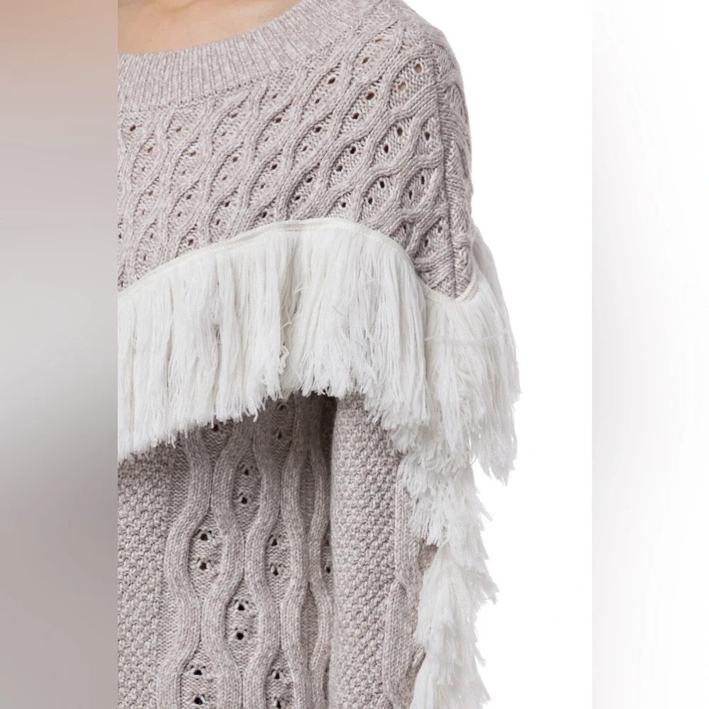 AMUR Ulla Fringe Cable Knit Sweater